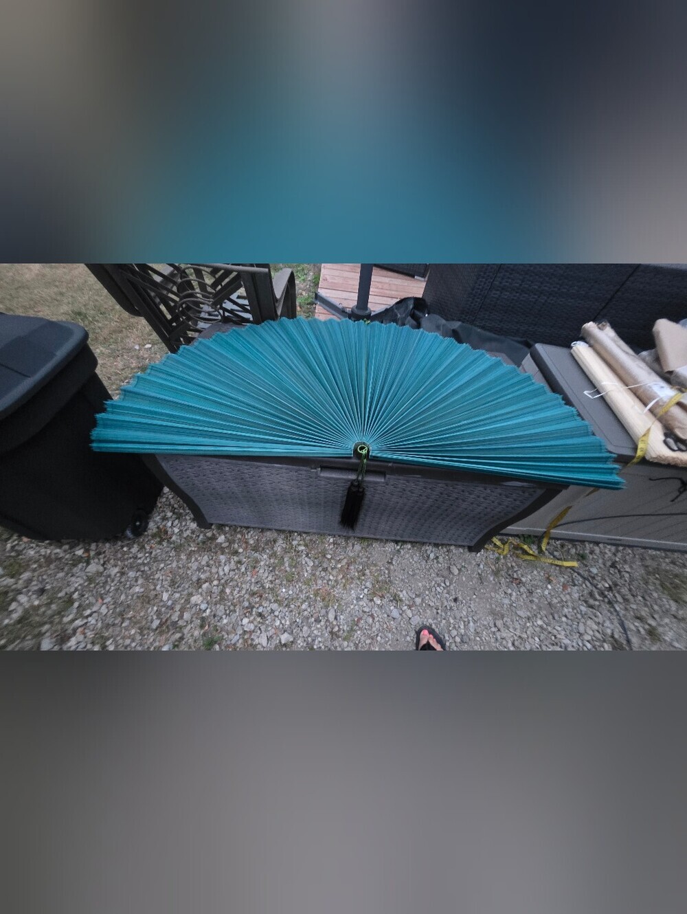 Bamboo Wall Fan Woven Pleated Decor Boho Home Accent Asian Blue Turquoise - Picture 6 of 6